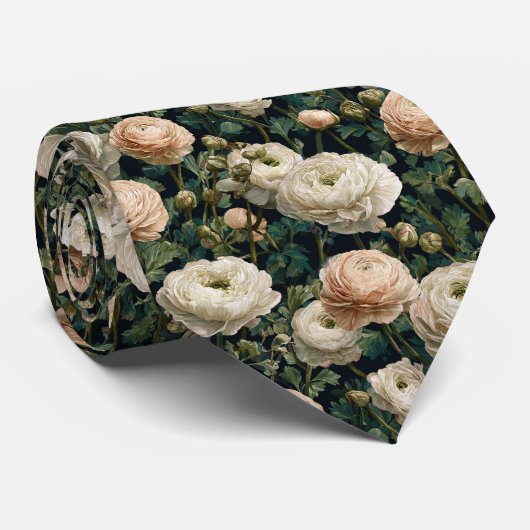 Edgy Groomsman Gift Ranunculus Flower ネクタイ (ロール)
