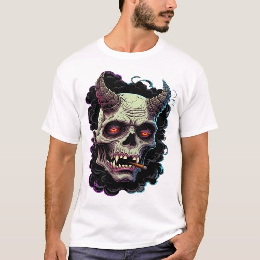 Edgy Horned Oni Monster Graphic Tシャツ (正面)