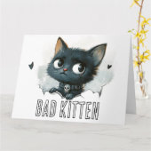 Edgy Kittenイラストレーション- "Bad Kitten"文字 カード (黄色い花)