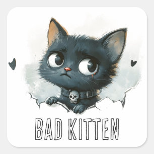 Edgy Kittenイラストレーション- "Bad Kitten"文字 スクエアシール