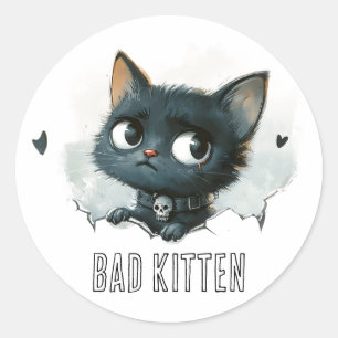 Edgy Kittenイラストレーション- "Bad Kitten"文字 ラウンドシール