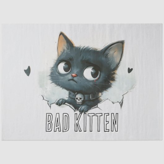 Edgy Kittenイラストレーション- "Bad Kitten"文字 薄葉紙 (正面)
