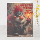 Edgy Punk Rock Gnome Birthday Greeting カード (黄色い花)