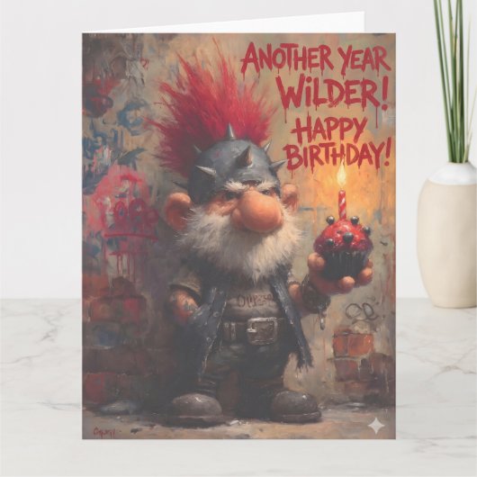 Edgy Punk Rock Gnome Birthday Greeting カード (正面)