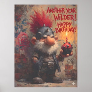 Edgy Punk Rock Gnome Birthday Greeting ポスター