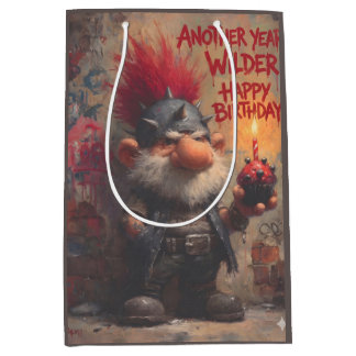 Edgy Punk Rock Gnome Birthday Greeting ミディアムペーパーバッグ