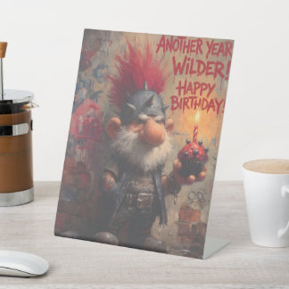 Edgy Punk Rock Gnome Birthday Greeting 台座サイン