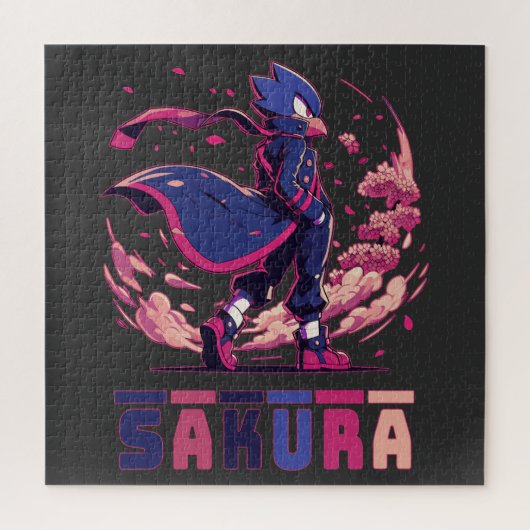 Edgy Sakura Warrior Bird Anime Illustration ジグソーパズル (縦)