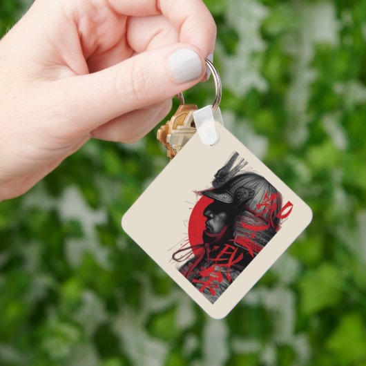 Edgy Samurai Warrior Japanese Ink Red Sun Keychain キーホルダー (手)