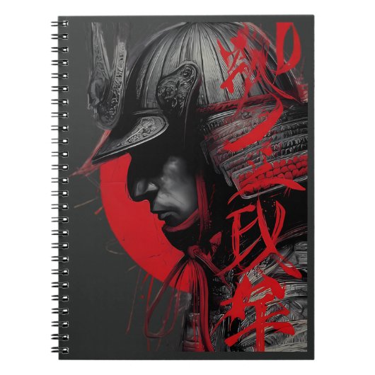 Edgy Samurai Warrior Japanese Ink Red Sun Notebook ノートブック (正面)