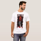 Edgy Skeleton Hand Holding Burning Rose Streetwear Tシャツ (正面フル)
