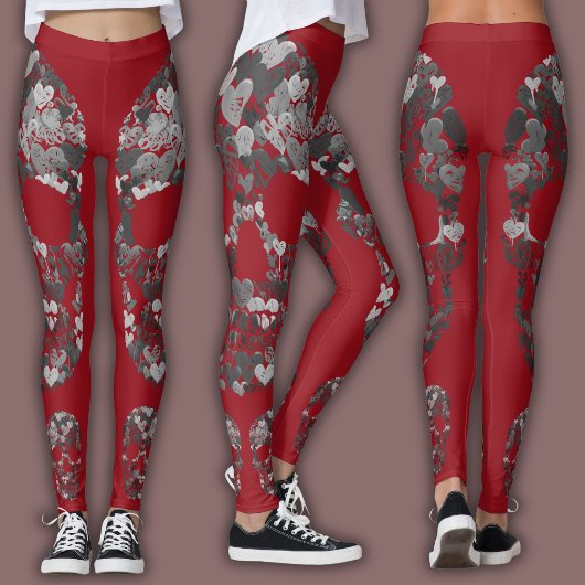 Edgy Skull Pattern | Grey Skulls on Red レギンス