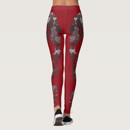 Edgy Skull Pattern | Grey Skulls on Red レギンス (裏面)