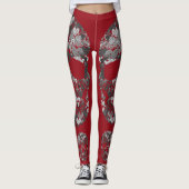 Edgy Skull Pattern | Grey Skulls on Red レギンス (正面)