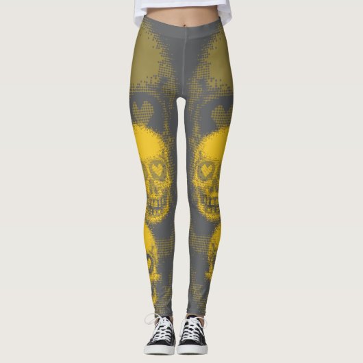 Edgy Skull Pattern | Yellow and Grey レギンス (正面)