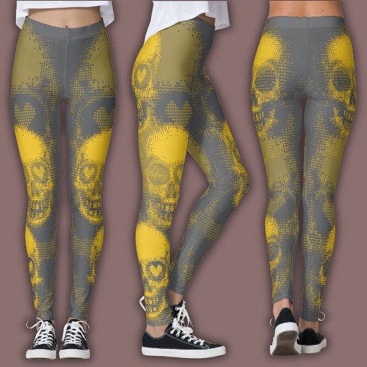 Edgy Skull Pattern | Yellow and Grey レギンス