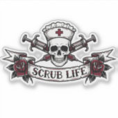 Edgy Tattoo Skull Nurse Scrub Life シール (正面)