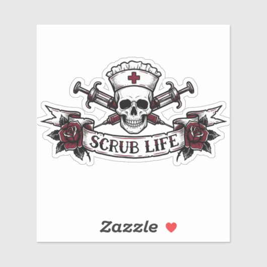 Edgy Tattoo Skull Nurse Scrub Life  シール (シート)