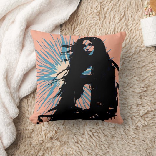 Edgy Woman Vector Art クッション (ブランケット)