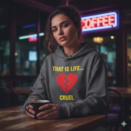 Edgy Y2K Broken Heart Hoodie - That Is Life Cruel  パーカ