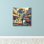 Edinburgh Castle High Street Scene Canvas キャンバスプリント (インサイチュ (ウッドフロア))