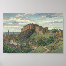 Edinburgh Castle Japanese Woodblock Print ポスター