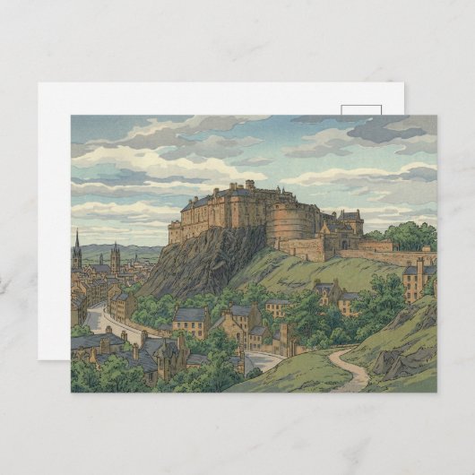 Edinburgh Castle Japanese Woodblock Print ポストカード (正面/裏面)