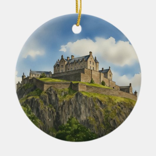 Edinburgh Castle Scotland Watercolor セラミックオーナメント (正面)