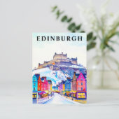 Edinburgh Castle Scotland Winter Vintage Travel ポストカード (スタンド正面)