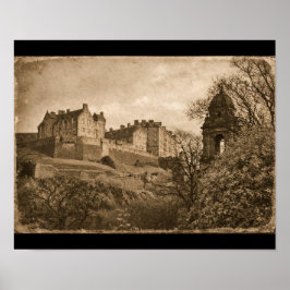 Edinburgh Castle Sepia Photograph ポスター
