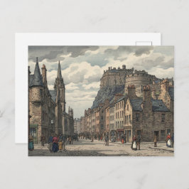 Edinburgh Old Town Japanese Woodblock Print ポストカード