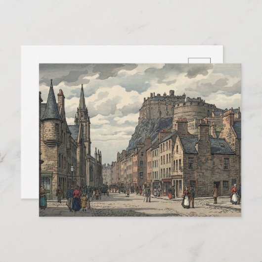 Edinburgh Old Town Japanese Woodblock Print ポストカード (正面/裏面)