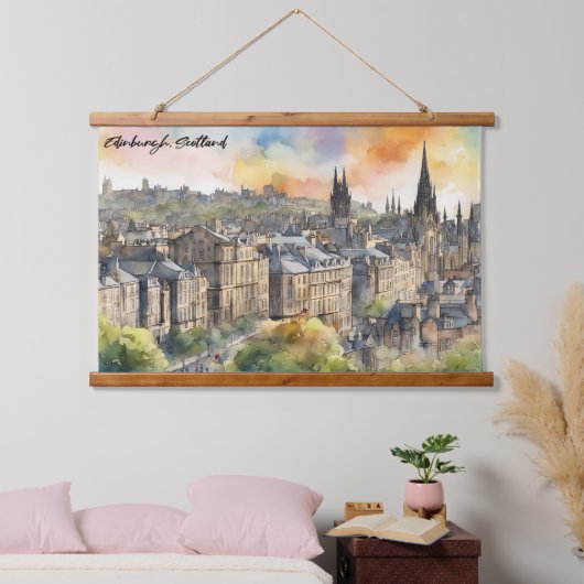 Edinburgh Scotland Castle Watercolor Travel 吊り下げ型タペストリー (寝室)