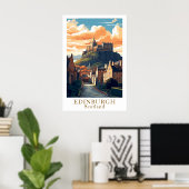 Edinburgh Scotland Vintage Travel Castle Art ポスター (ホームオフィス)