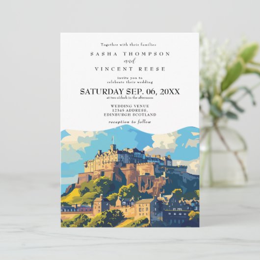 Edinburgh Scotland Wedding Invitation Retro 招待状 (スタンド正面)
