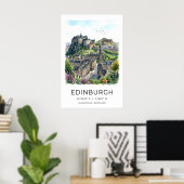 Edinburgh Wall Art Soft Watercolor Skyline ポスター (ホームオフィス)