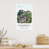 Edinburgh Wall Art Soft Watercolor Skyline ポスター (キッチン)