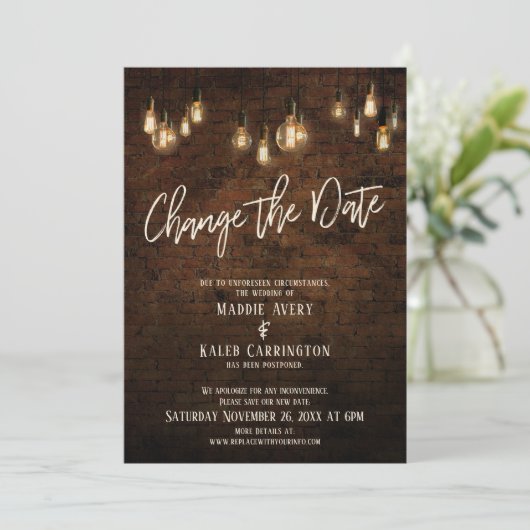 Edison Lightsの延期された日付の結婚変更 招待状 (スタンド正面)