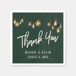 Edison Lights付きダークグリーン素朴ウッドに感謝 スタンダードカクテルナプキン
