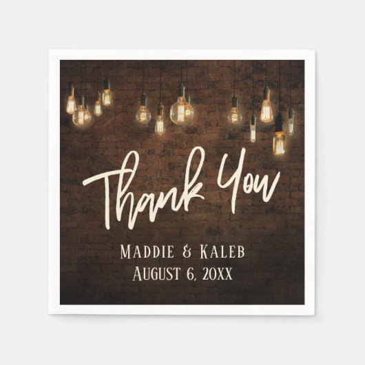 Edison Lights付き工業用ブリック スタンダードカクテルナプキン (正面)