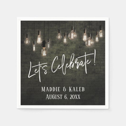 Edison Lights付祝き産業用レンガ スタンダードカクテルナプキン (正面)