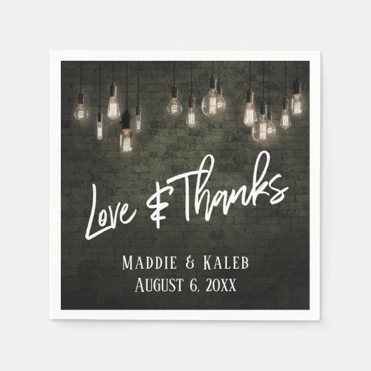 Edison Lights感謝してい付きLove and Industrial Bricks スタンダードカクテルナプキン (正面)
