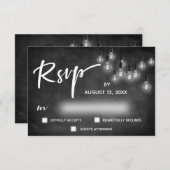 Edison Lights Chalkboard書道モダンRSVP 出欠カード (正面/裏面)