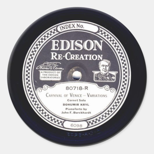EDISON Re-Creationミニフォノグラフレコードステッカー ラウンドシール (正面)