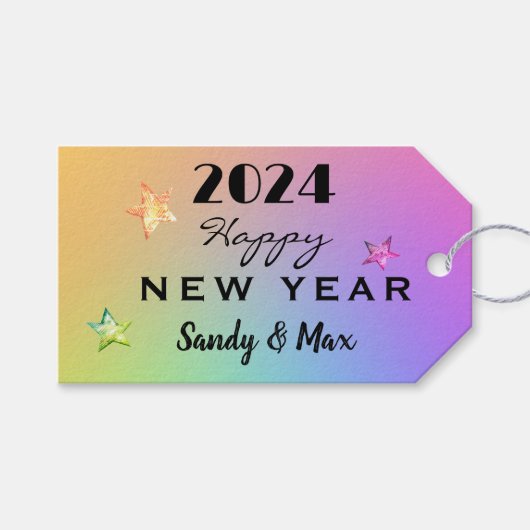 Edit YEAR, Gradient Rainbow Happy New Year 202X ギフトタグ (正面(横))