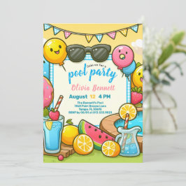 Editab PoolParty誕生日子供へおもしろいサマースイム 招待状