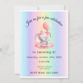 Editable 2nd Birthday Invitation Cute Elephant 招待状 (正面)