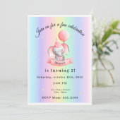 Editable 2nd Birthday Invitation Cute Elephant 招待状 (スタンド正面)