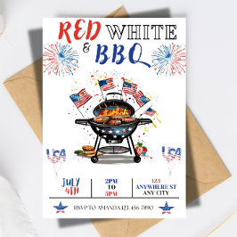 EDITABLE 4th of 7月パーティの招待状、赤白 招待状
