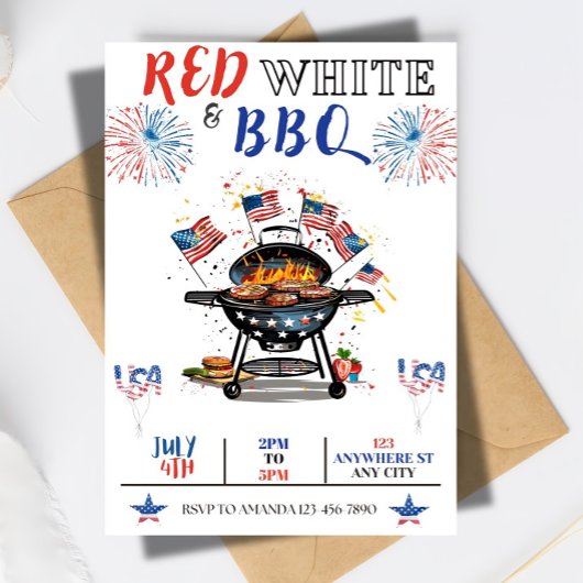 EDITABLE 4th of 7月パーティの招待状、赤白 招待状